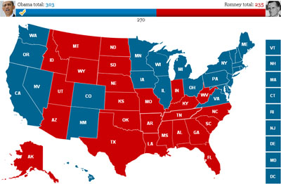 US-Wahlprognose 2012: Wieviele Wahlm&auml;nner gehen an Obama und Romney?